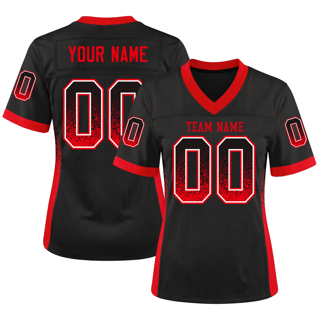 Custom Black Fire Red-White Mesh Drift Fashion Mesh Football Jersey