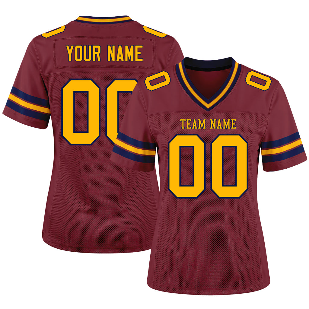 Custom Burgundy Gold-Navy Mesh Football Jersey