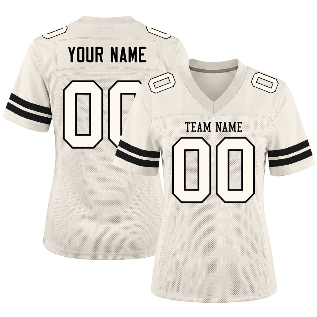Custom Cream Cream-Black Mesh Football Jersey