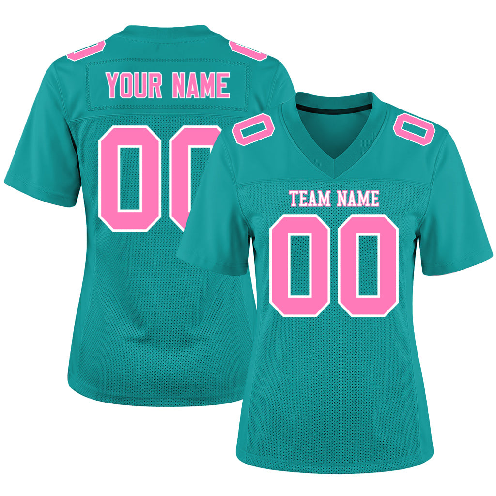 Custom Aqua Pink-White Football Jersey