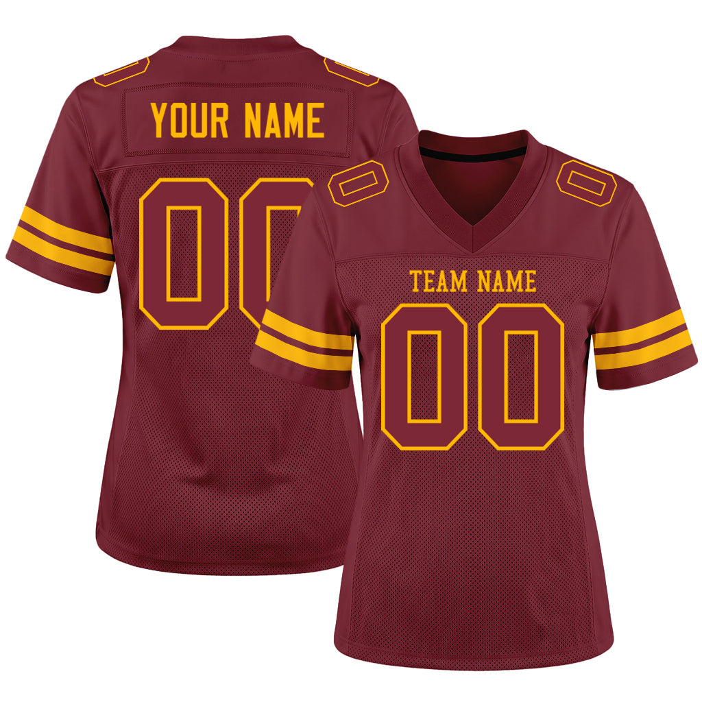 Custom Burgundy Burgundy-Gold Mesh Football Jersey