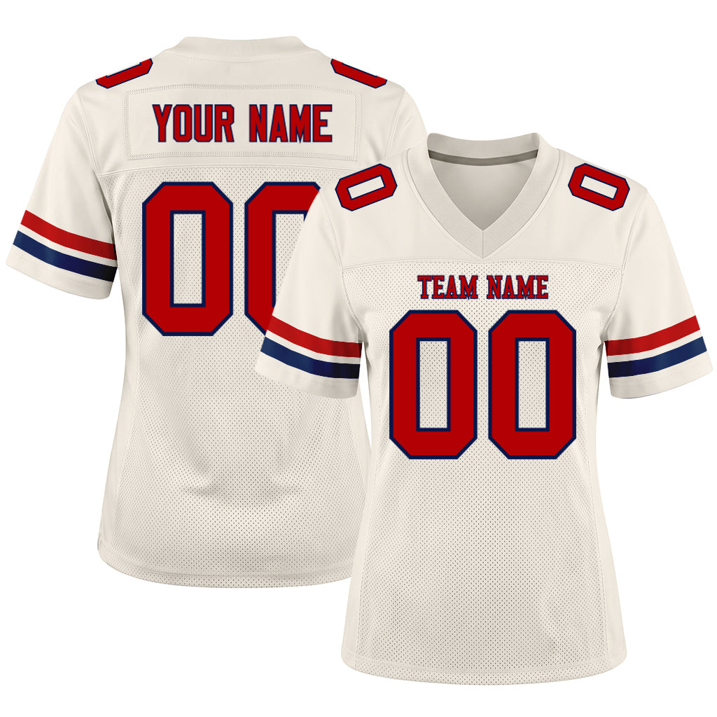Custom Cream Red-Navy Mesh Football Jersey