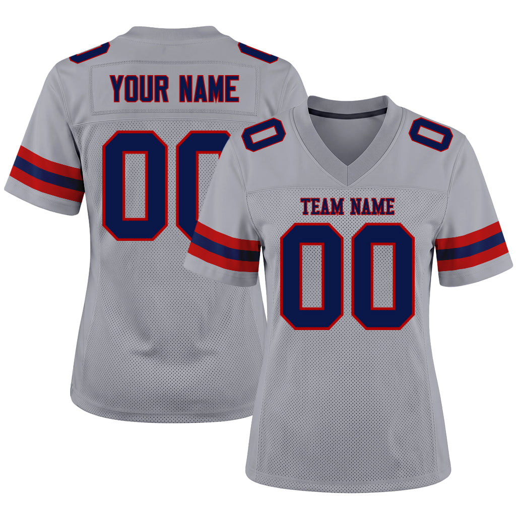 Custom Light Gray Navy-Red Mesh Football Jersey