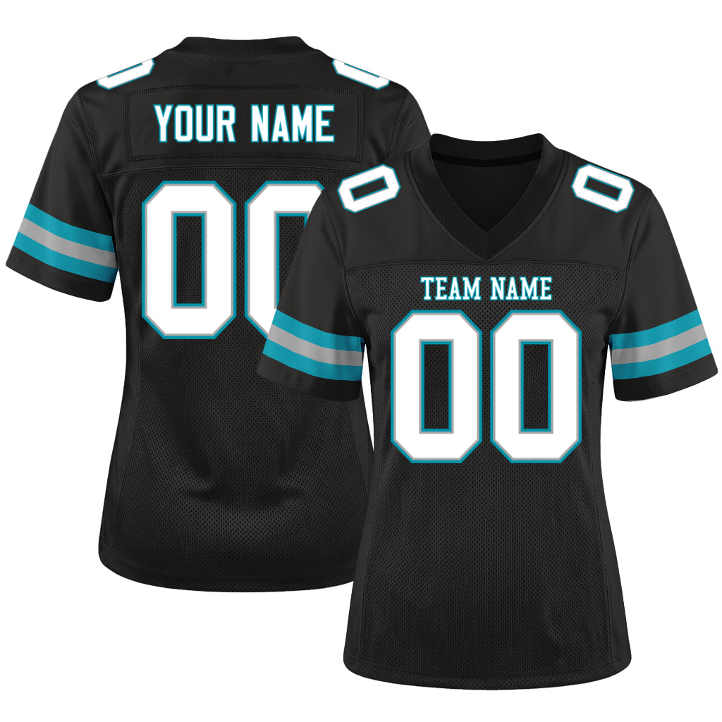 Custom Black White-Teal Mesh Football Jersey
