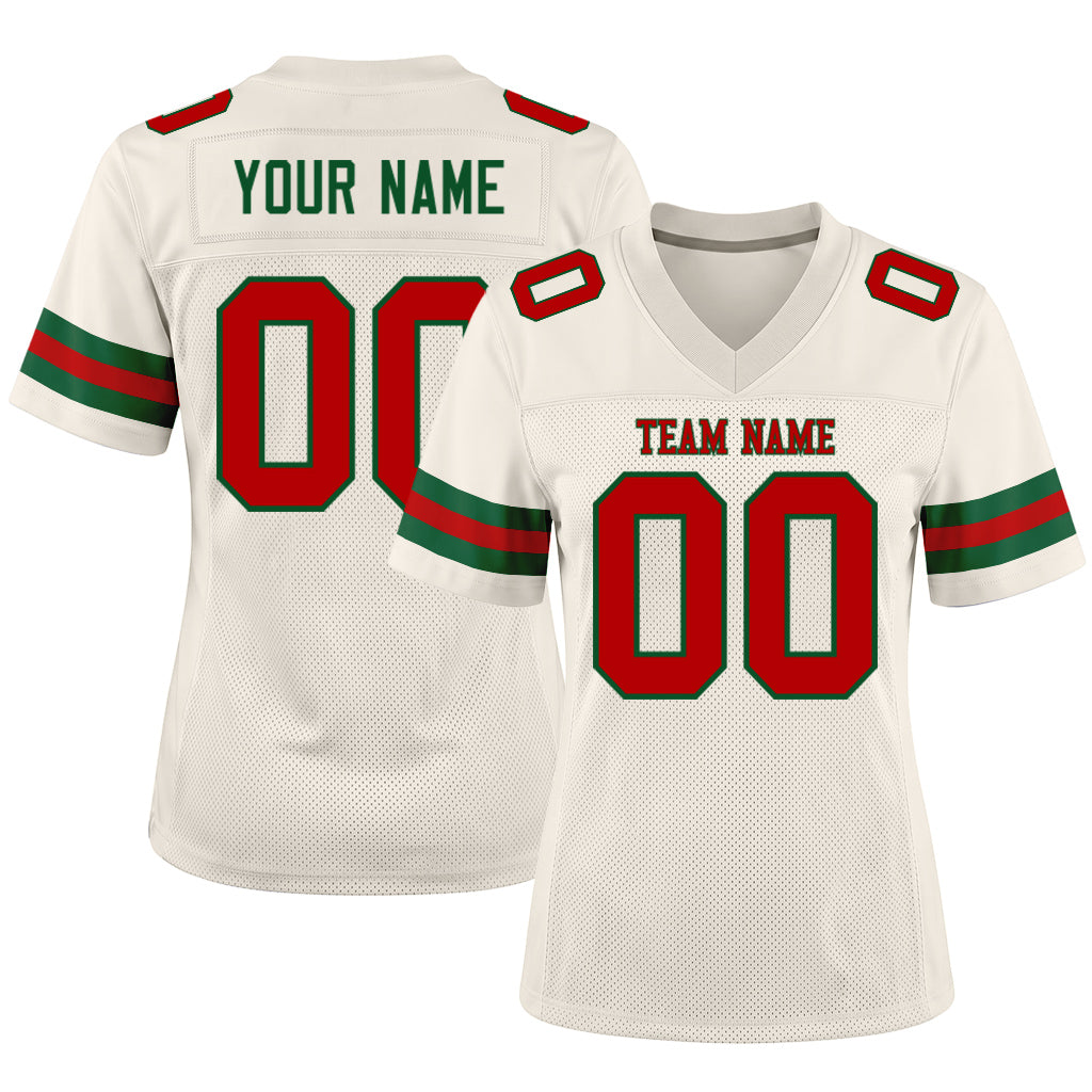 Custom Cream Red-Green Mesh Football Jersey