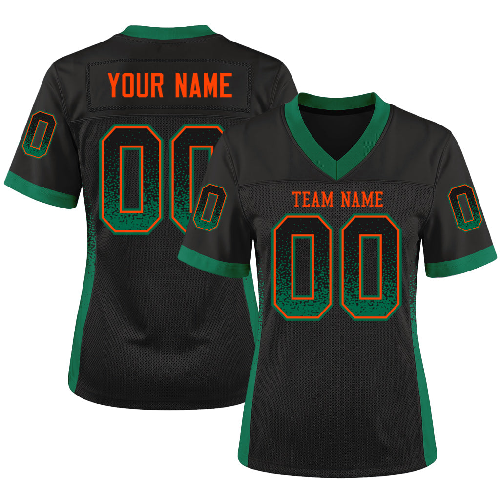 Custom Black Kelly Green-Orange Mesh Drift Fashion Mesh Football Jersey