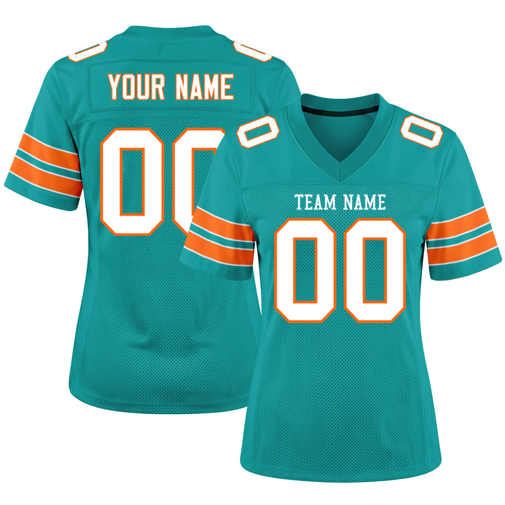 Custom Aqua White-Orange Mesh Football Jersey