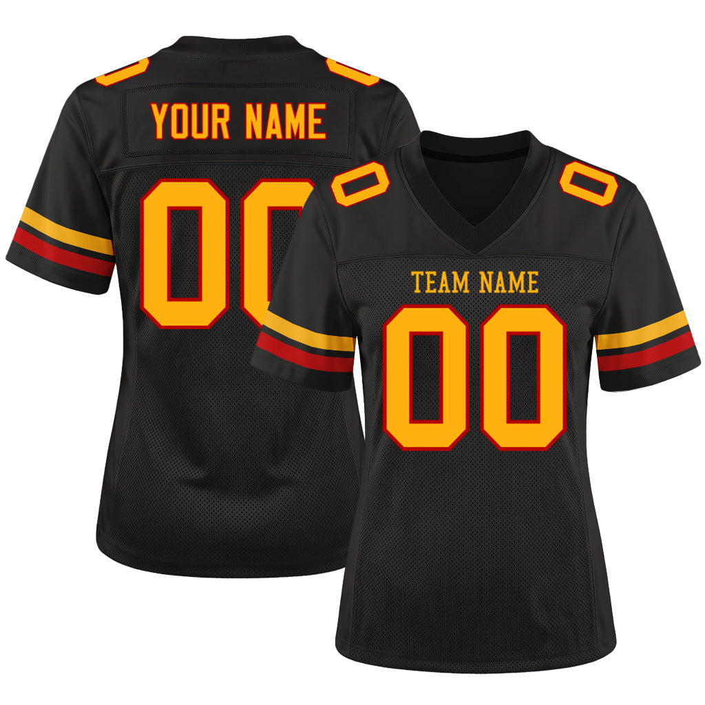 Custom Black Gold-Scarlet Custom Name Mesh Football Jersey