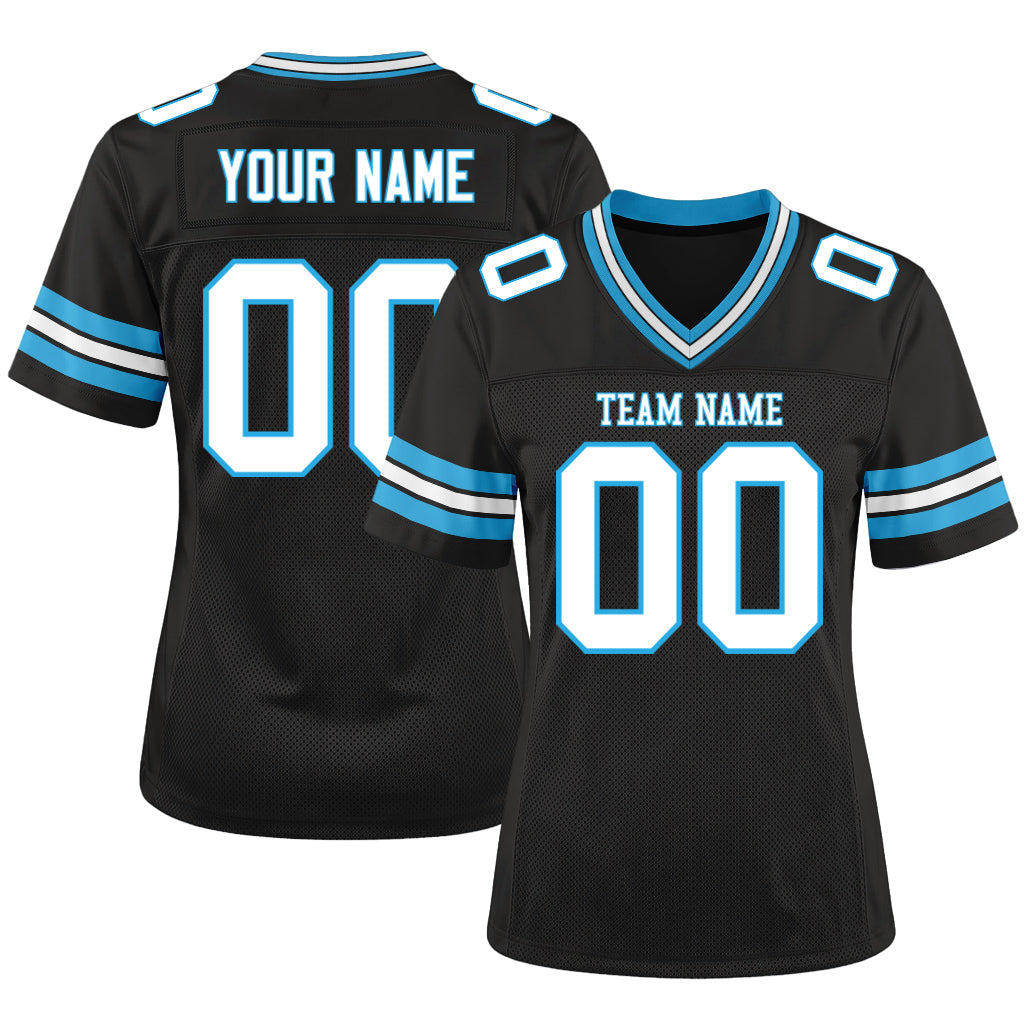 Custom Black White-Sky Blue Mesh Football Jersey