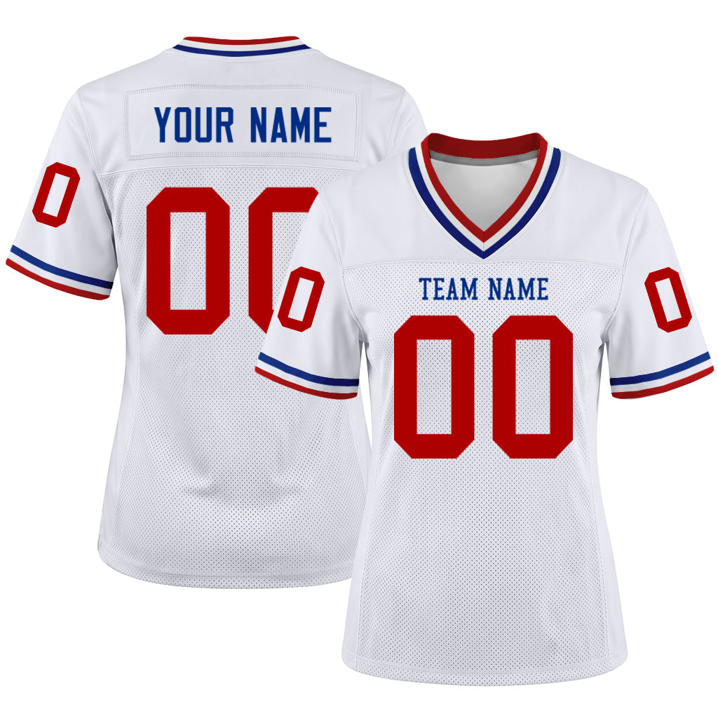 Custom White Red-Royal Mesh Football Jersey