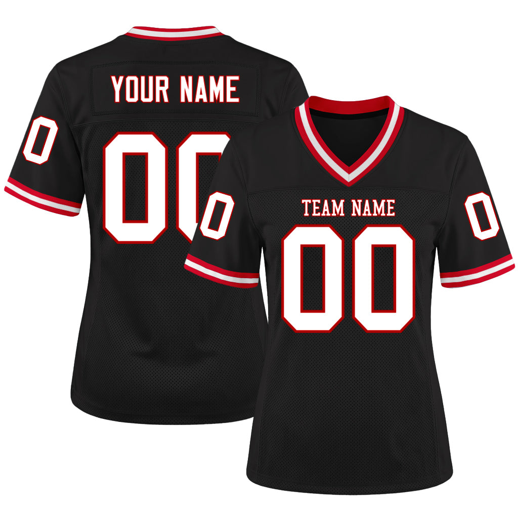 Custom Black White-Red Mesh Football Jersey