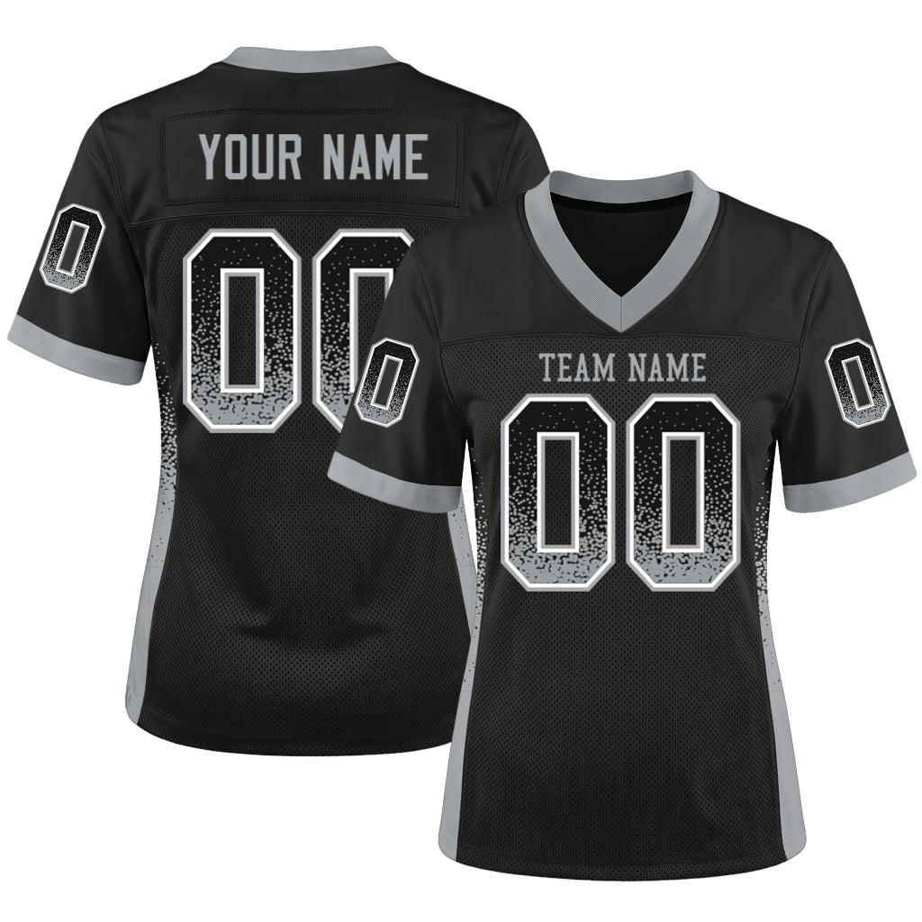 Custom Black Silver-White Mesh Drift Fashion Mesh Football Jersey