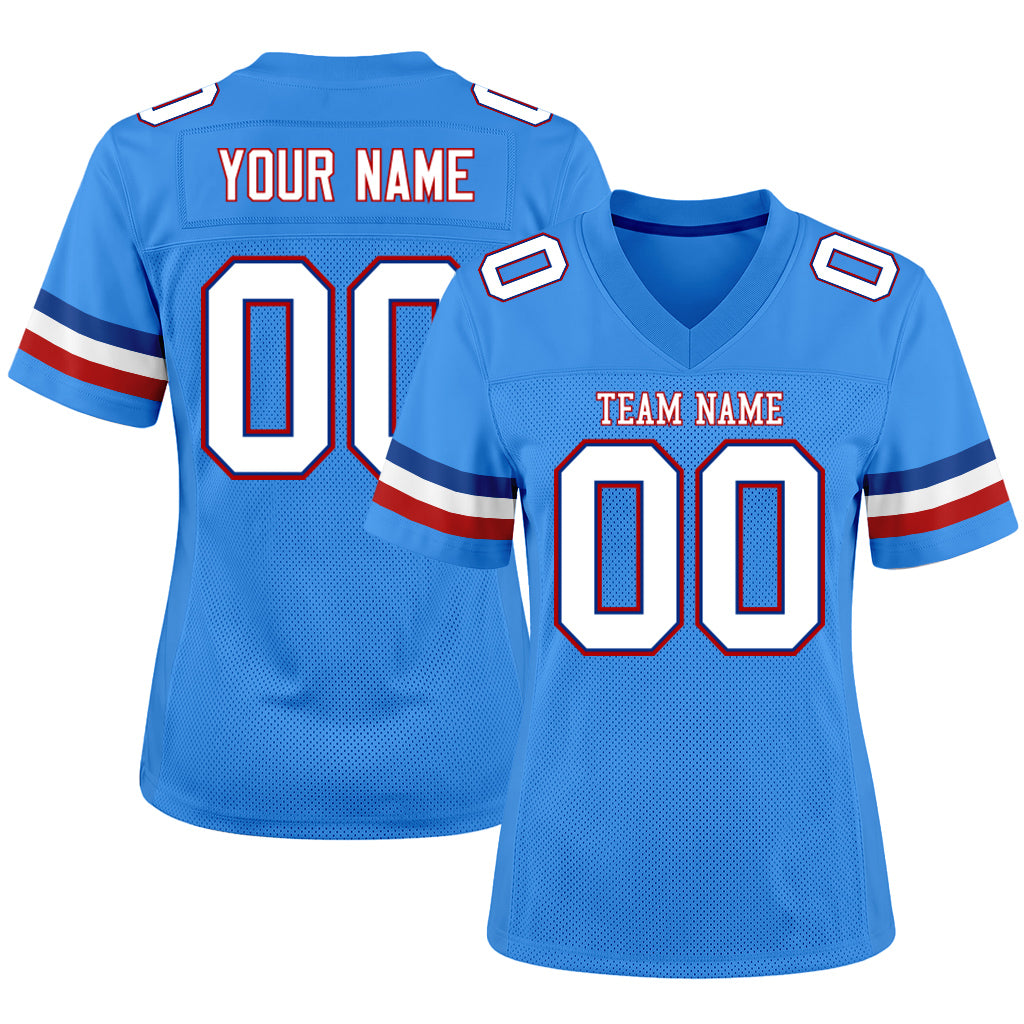 Custom Powder Blue White-Red Mesh Football Jersey