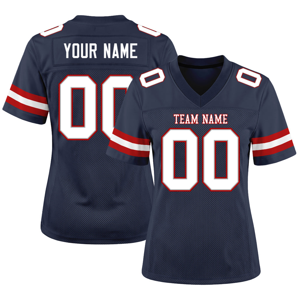 Custom Navy White-Red Mesh Football Jersey