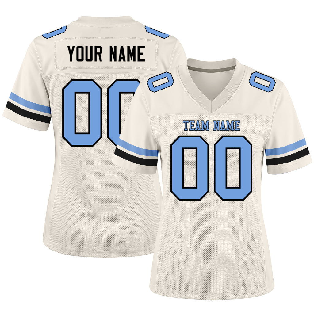 Custom Cream Light Blue-Steel Gray Mesh Football Jersey