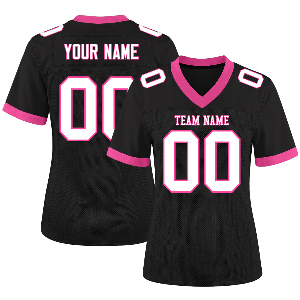 Custom Black White-Pink Mesh Football Jersey