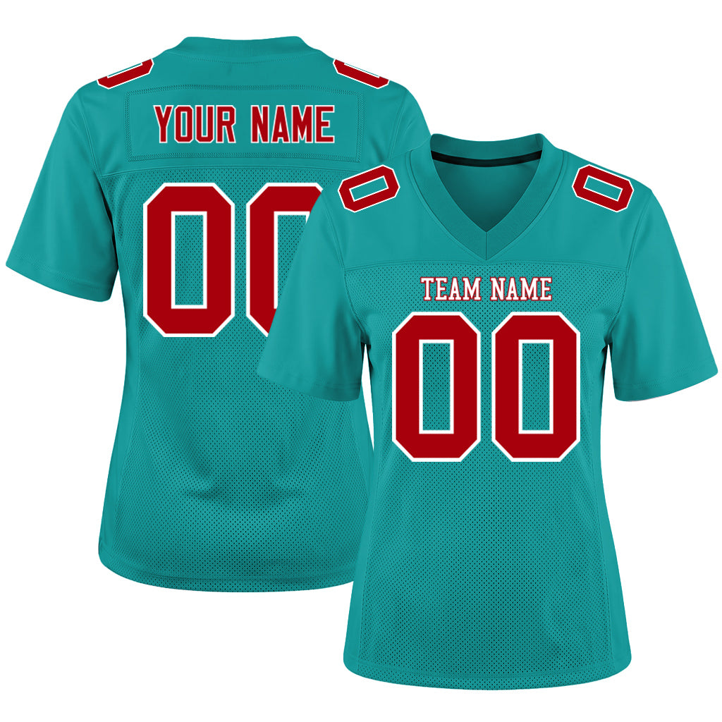 Custom Aqua Red-White Football Jersey