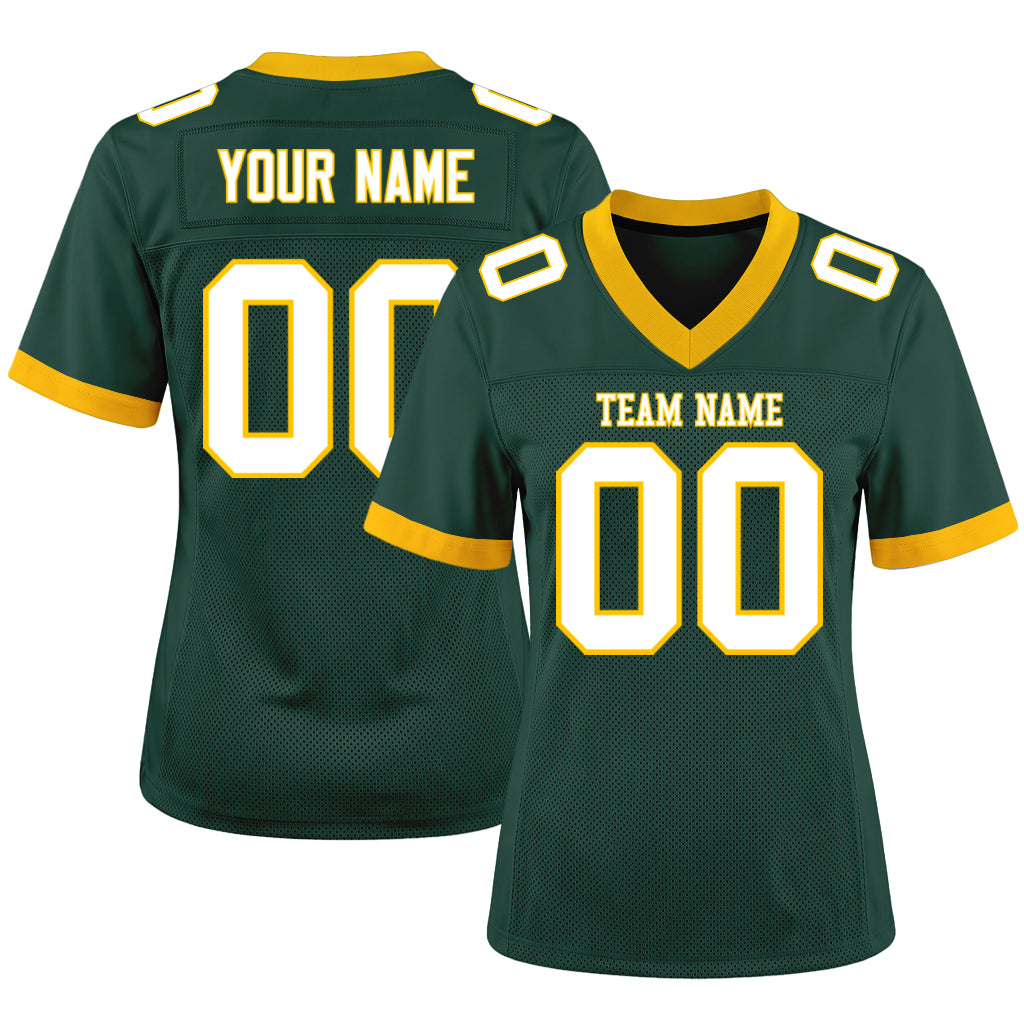Custom Green White-Gold Mesh Football Jersey