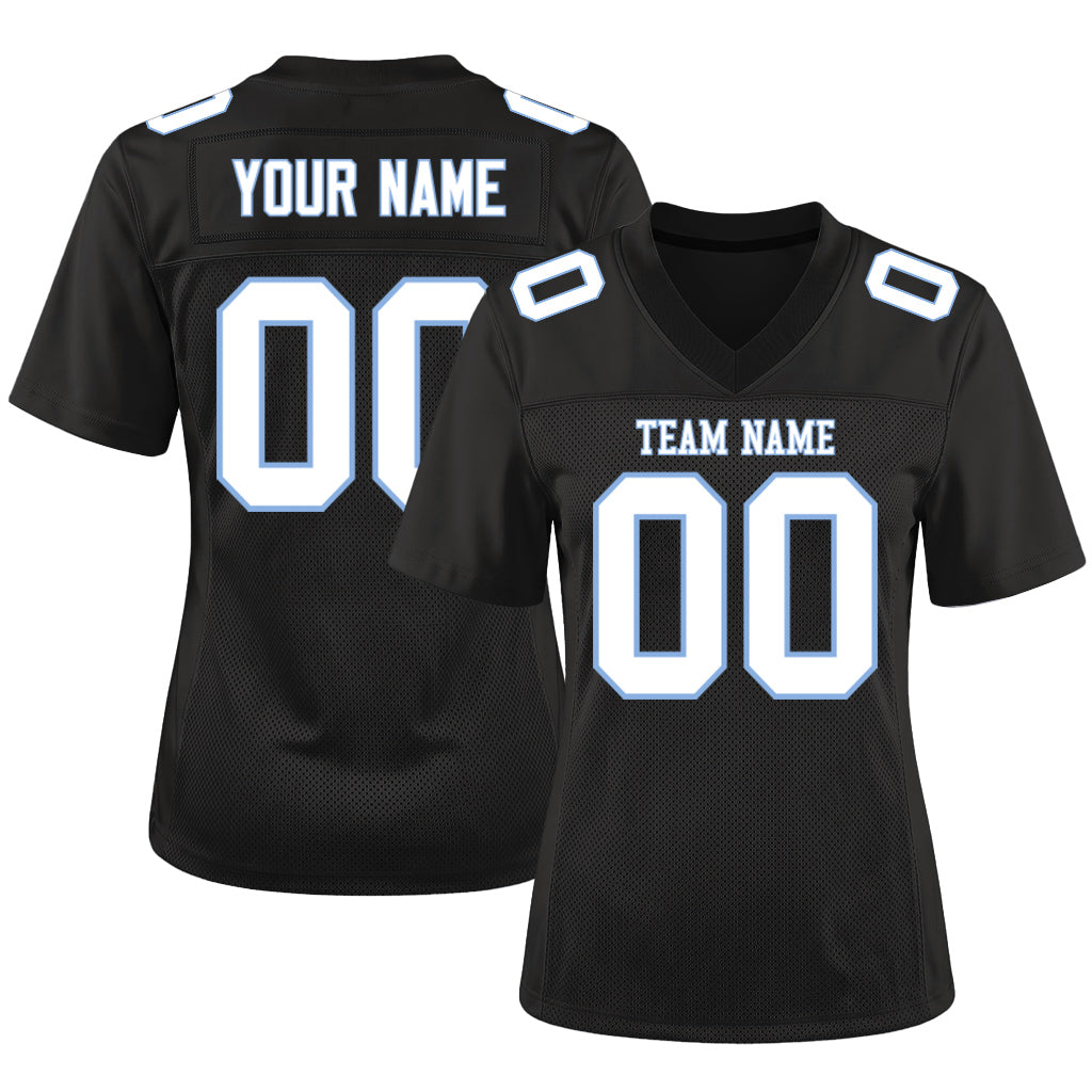Custom Black White-Light Blue Mesh Football Jersey