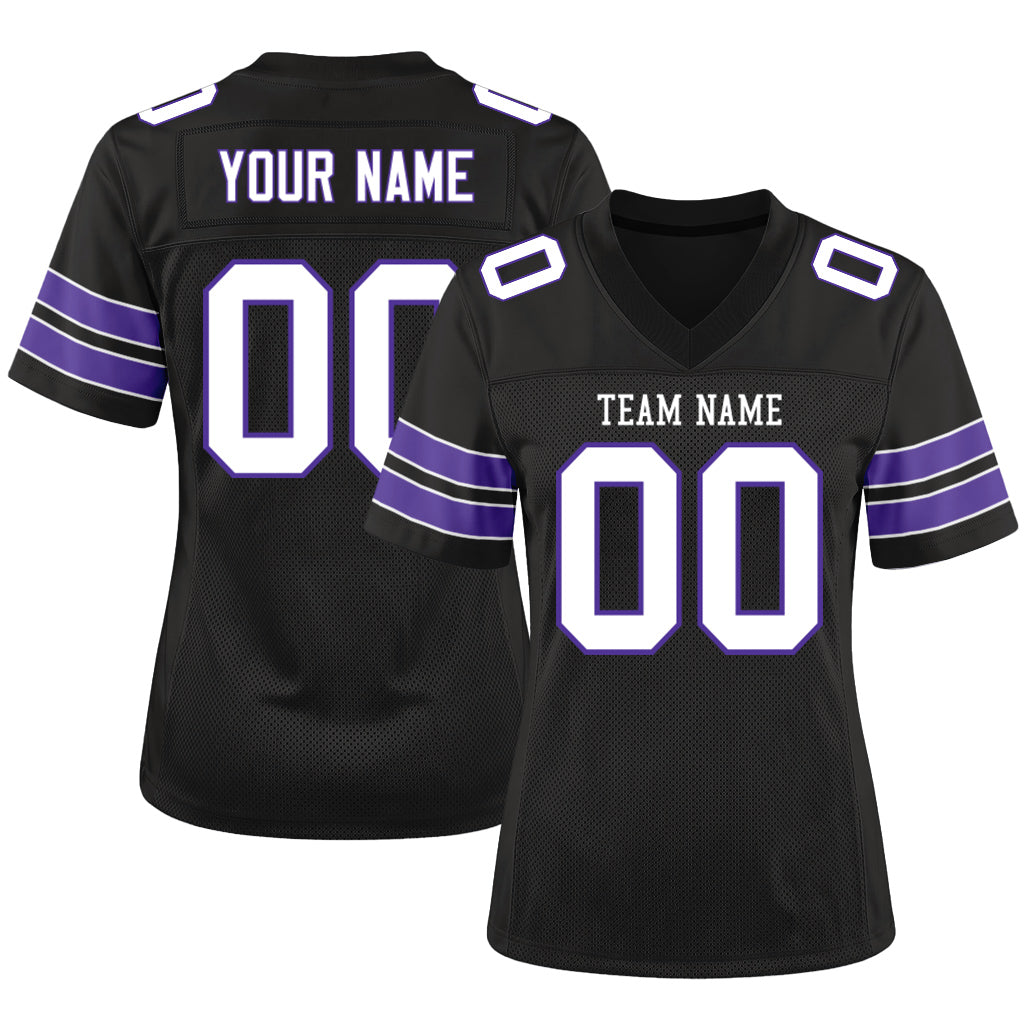 Custom Black White-Purple Custom Name Mesh Football Jersey