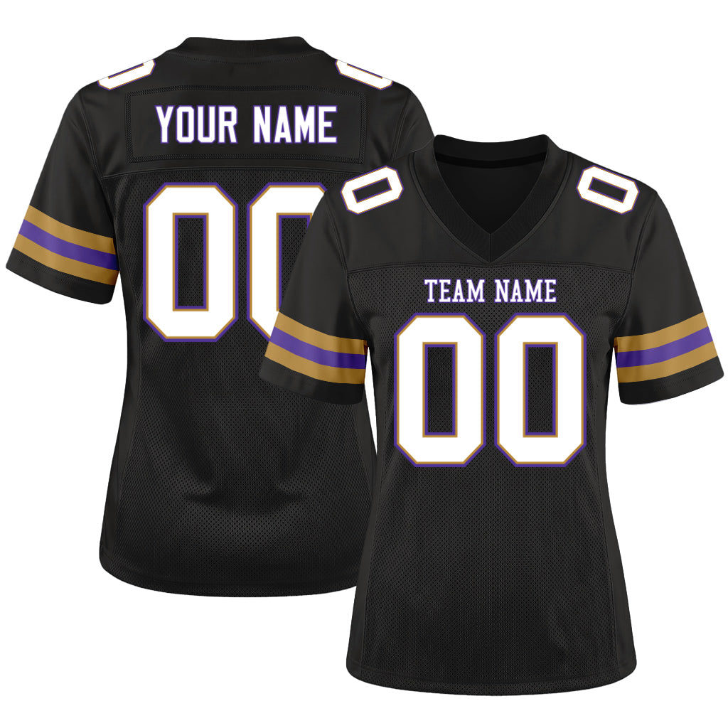 Custom Black White-Purple Mesh Football Jersey
