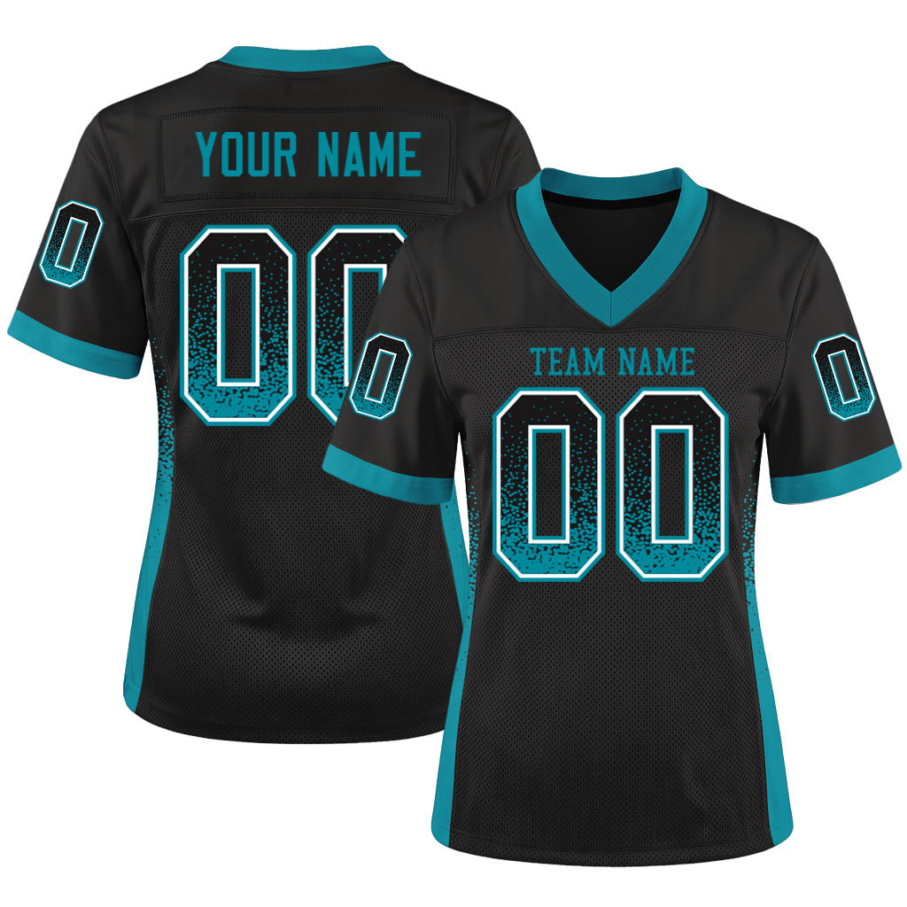 Custom Black Teal-White Mesh Drift Fashion Mesh Football Jersey