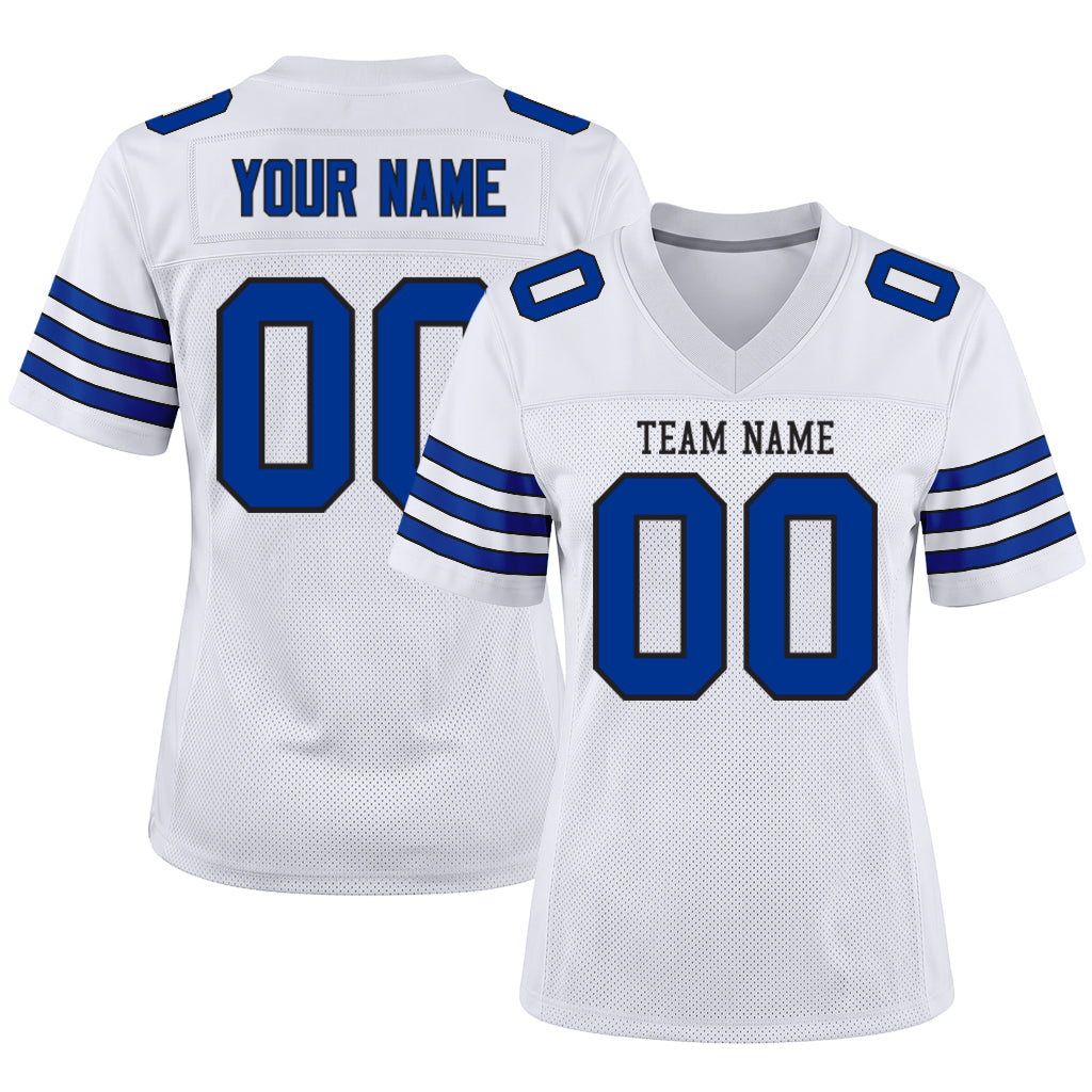 Custom White Royal-Black Mesh Football Jersey
