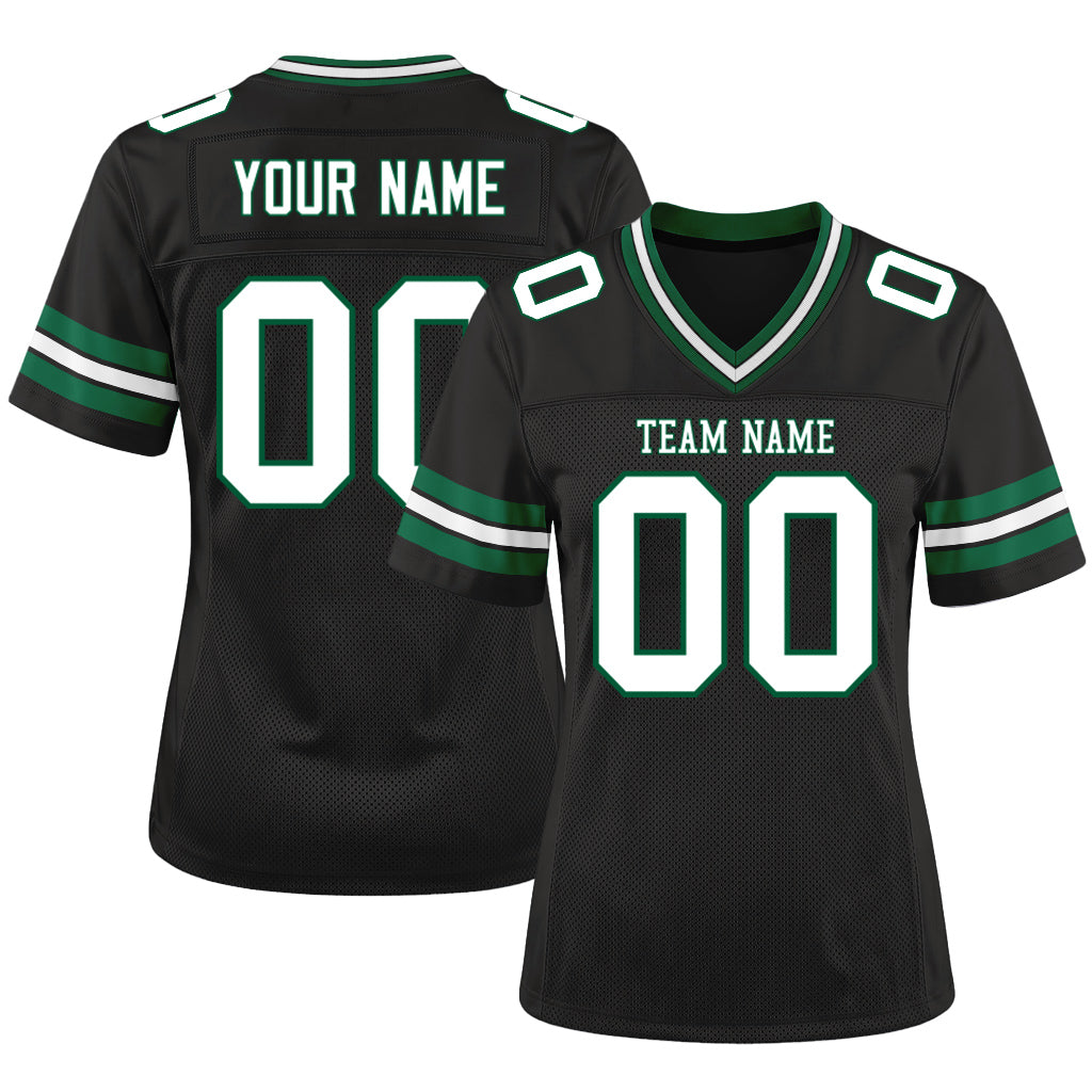 Custom Black White-Kelly Green Mesh Football Jersey