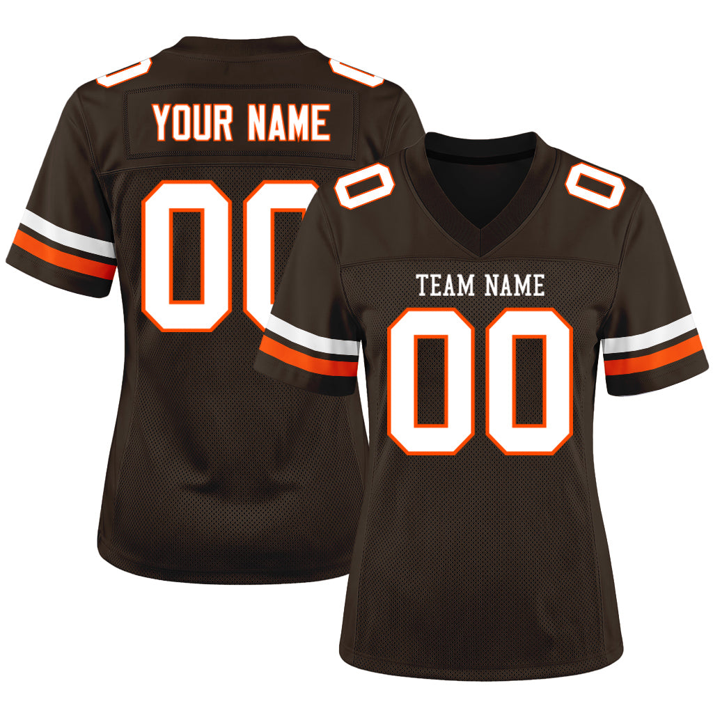 Custom Brown White-Orange Football Jersey