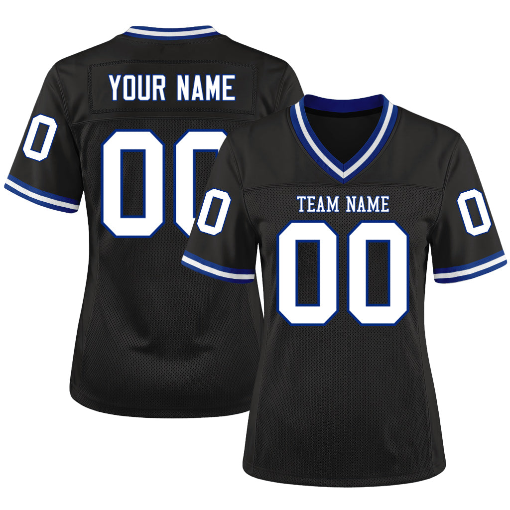 Custom Black White-Royal Mesh Throwback Mesh Football Jersey