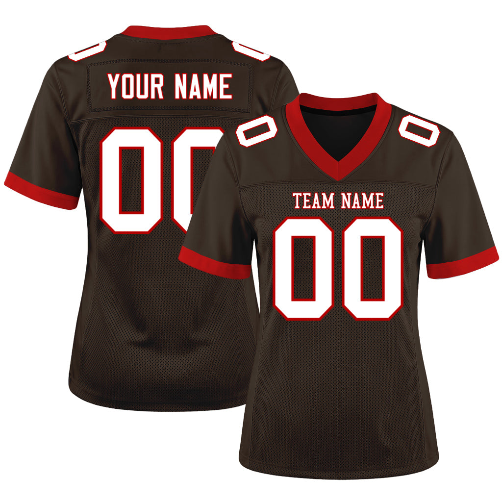 Custom Brown White-Red Mesh Football Jersey