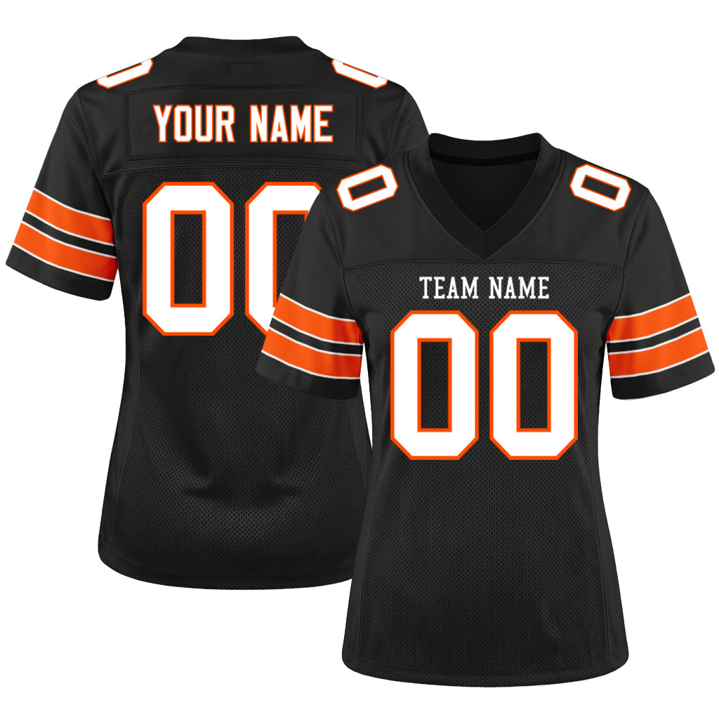 Custom Black White-Orange Custom Name Mesh Football Jersey