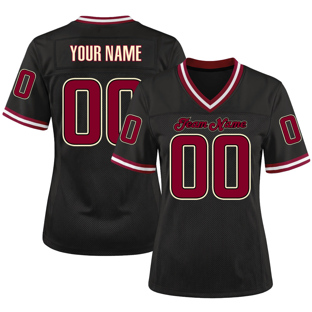 Custom Black Cardinal-Cream Mesh Throwback Mesh Football Jersey