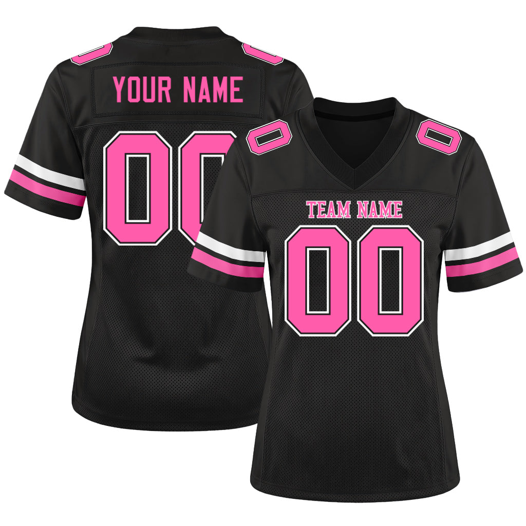 Custom Black Pink-White Custom Name Mesh Football Jersey