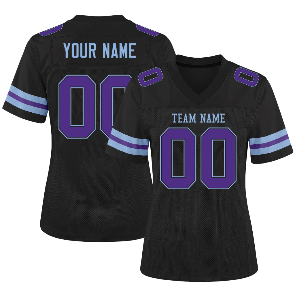 Custom Black Purple-Light Blue Mesh Football Jersey
