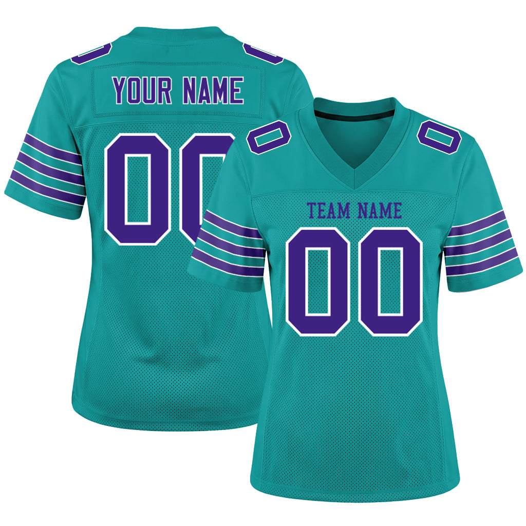 Custom Aqua Purple-White Custom Name Mesh Football Jersey