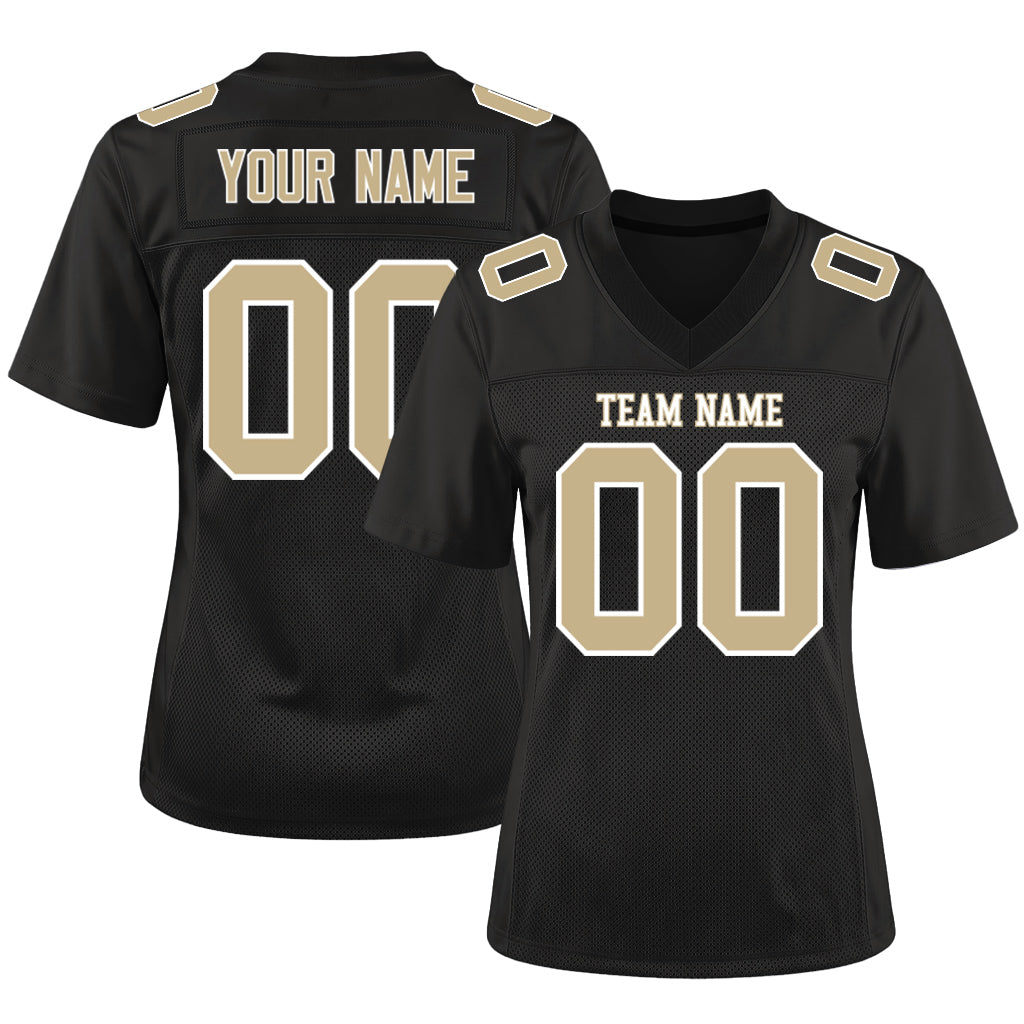 Custom Black Vegas Gold-White Custom Name Mesh Football Jersey