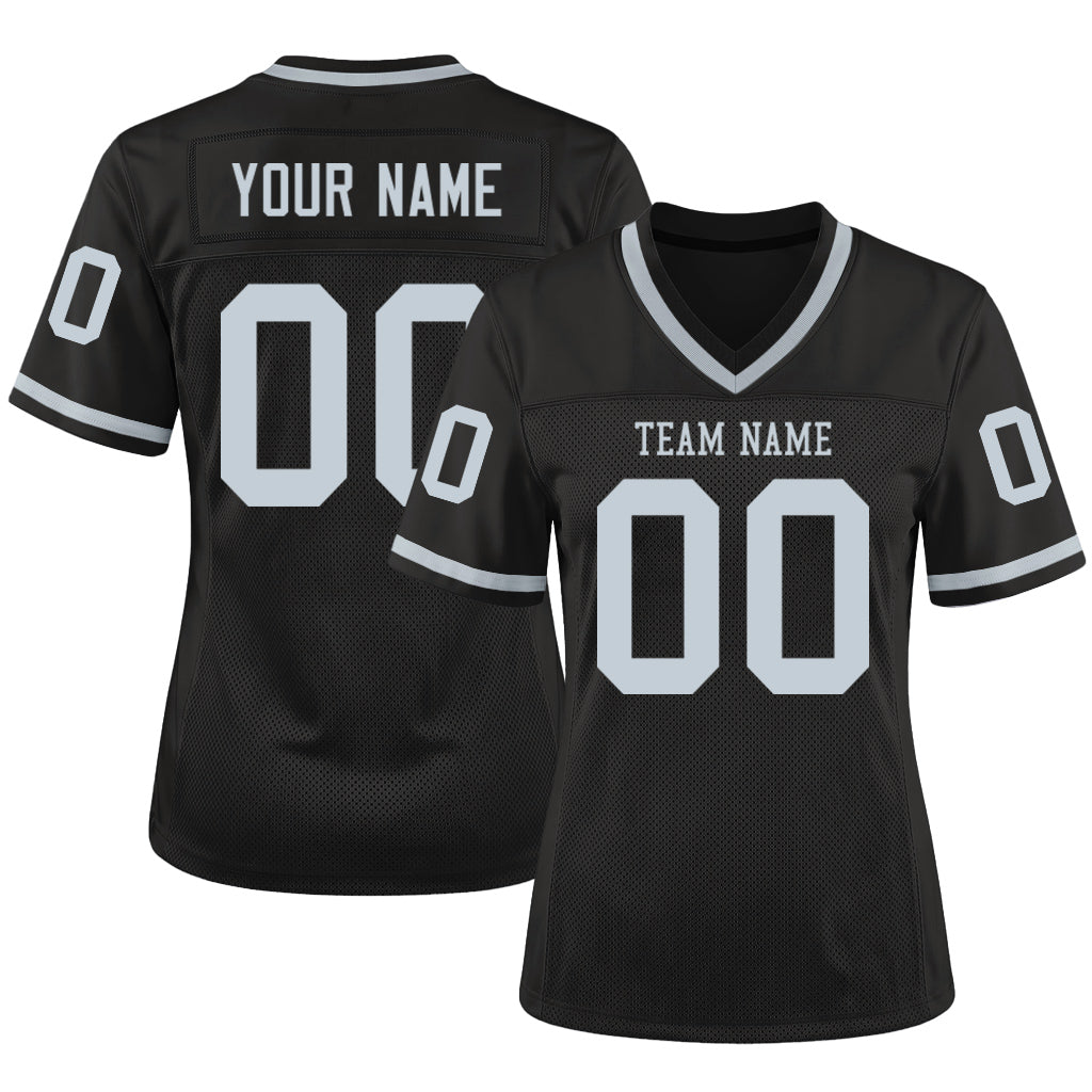 Custom Black Silver-Gray Mesh Throwback Mesh Football Jersey