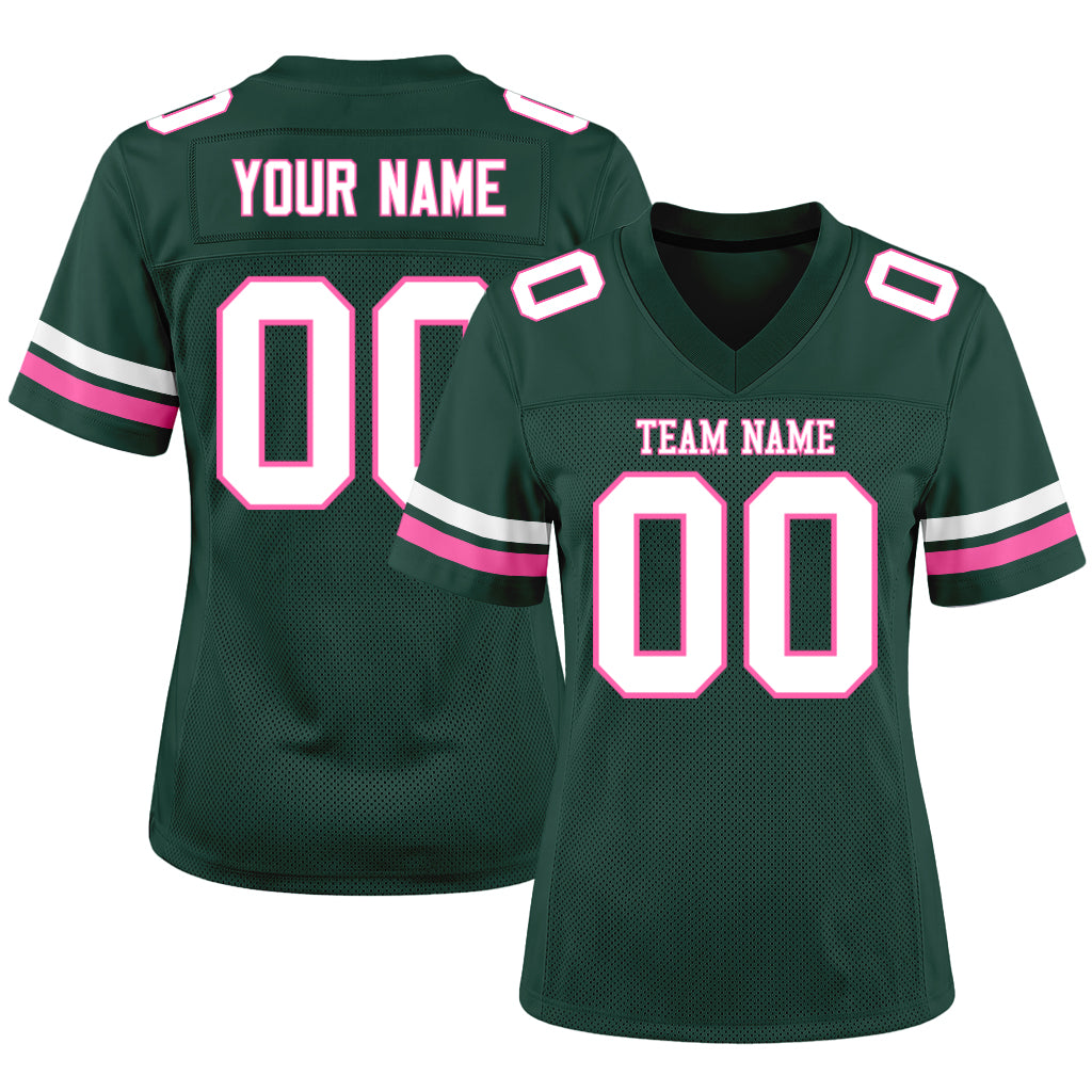 Custom Green White-Pink Mesh Football Jersey