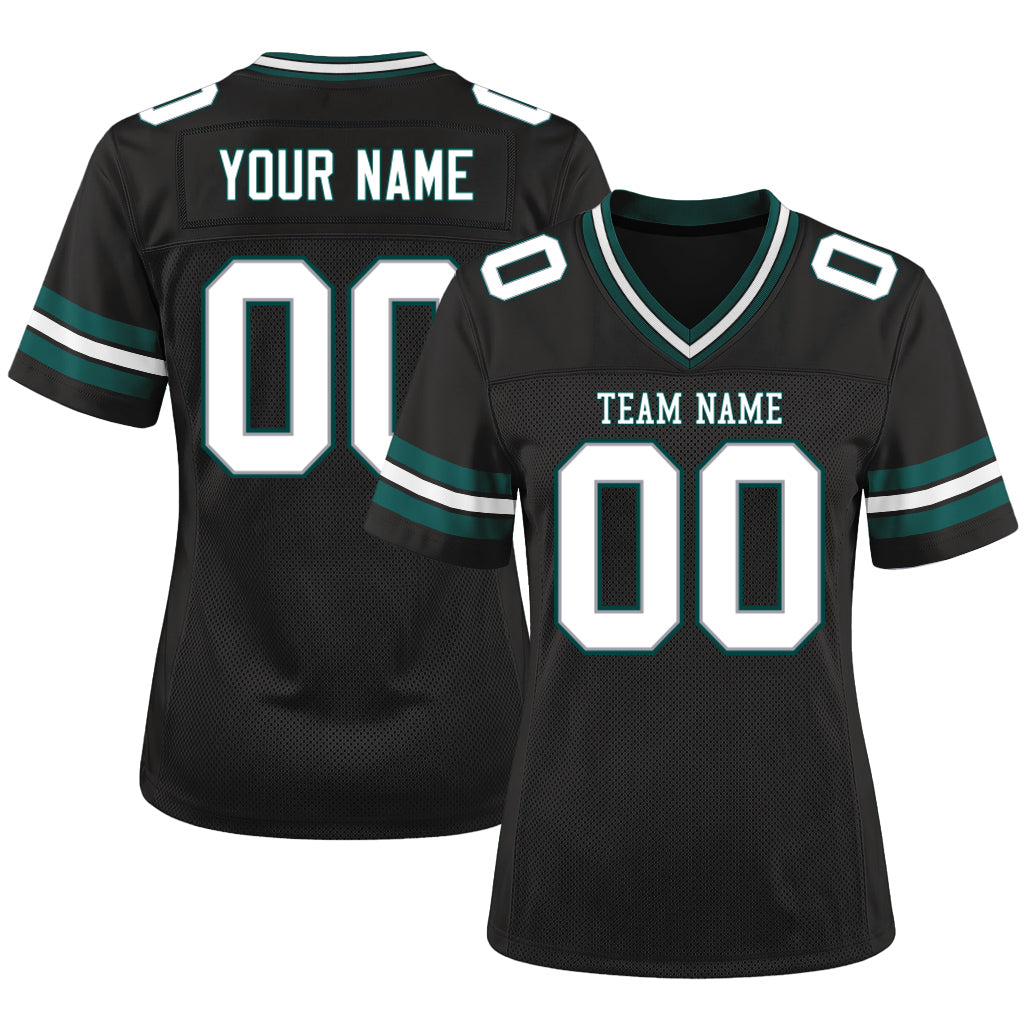 Custom Black White Gray-Midnight Green Mesh Football Jersey