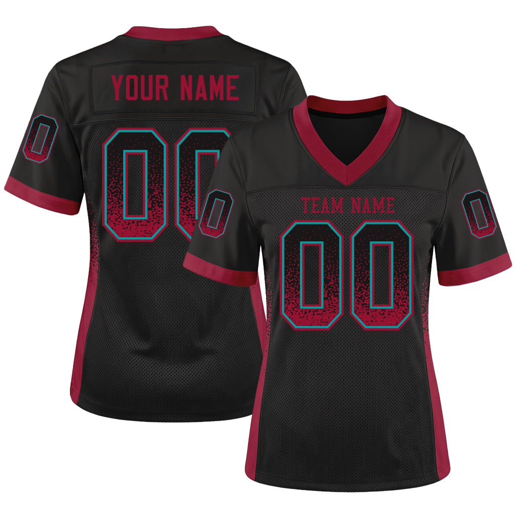 Custom Black Crimson-Teal Mesh Drift Fashion Mesh Football Jersey
