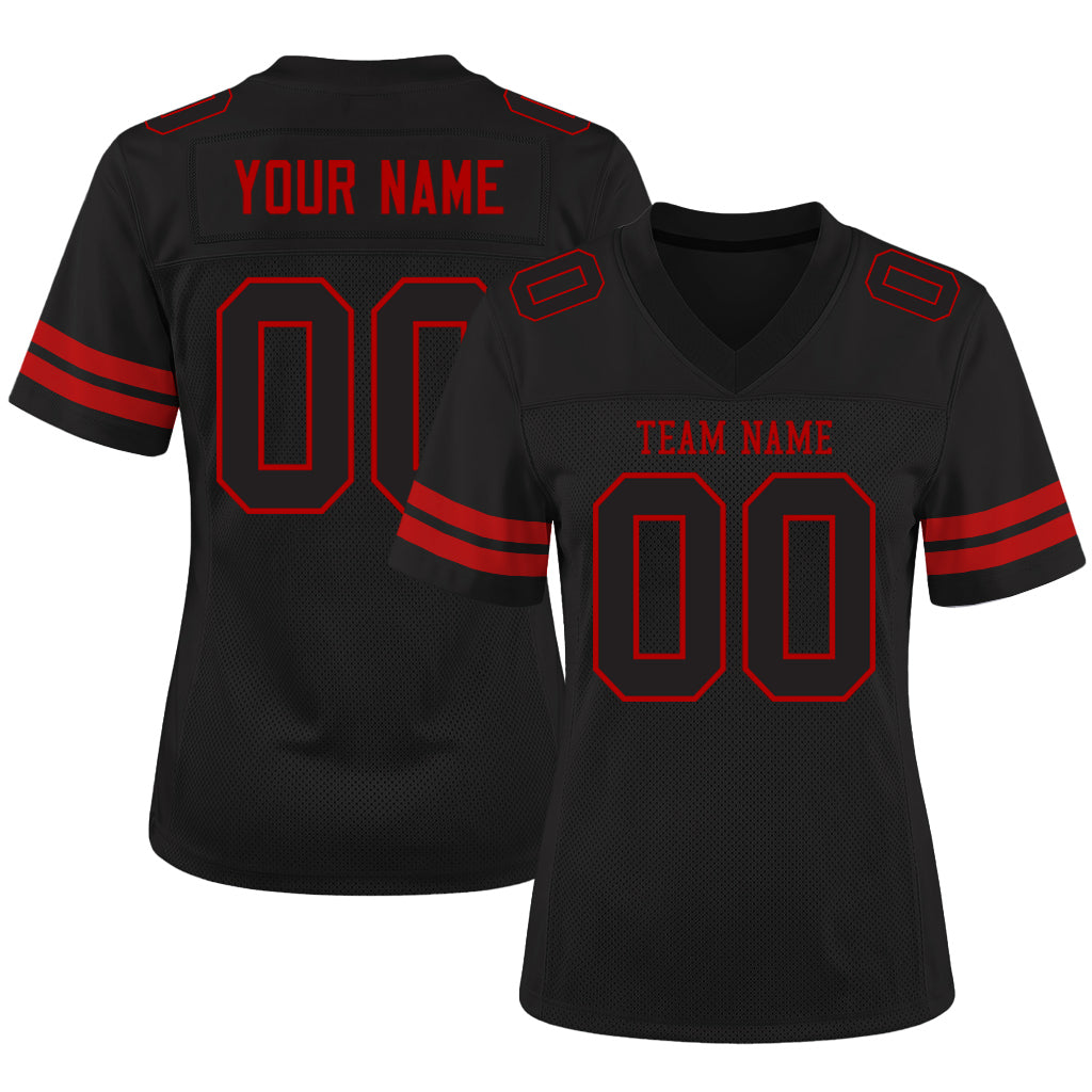 Custom Black Black-Red Mesh Football Jersey