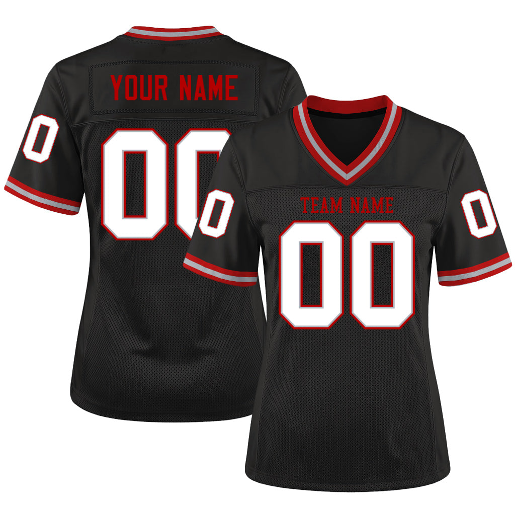 Custom Black Gray-Red Mesh Throwback Mesh Football Jersey