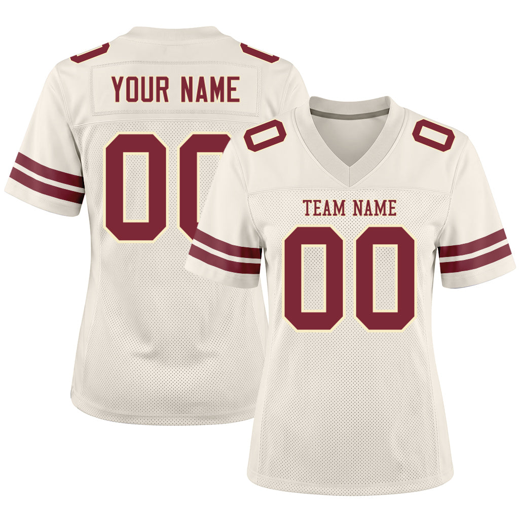 Custom Cream Burgundy Mesh Football Jersey