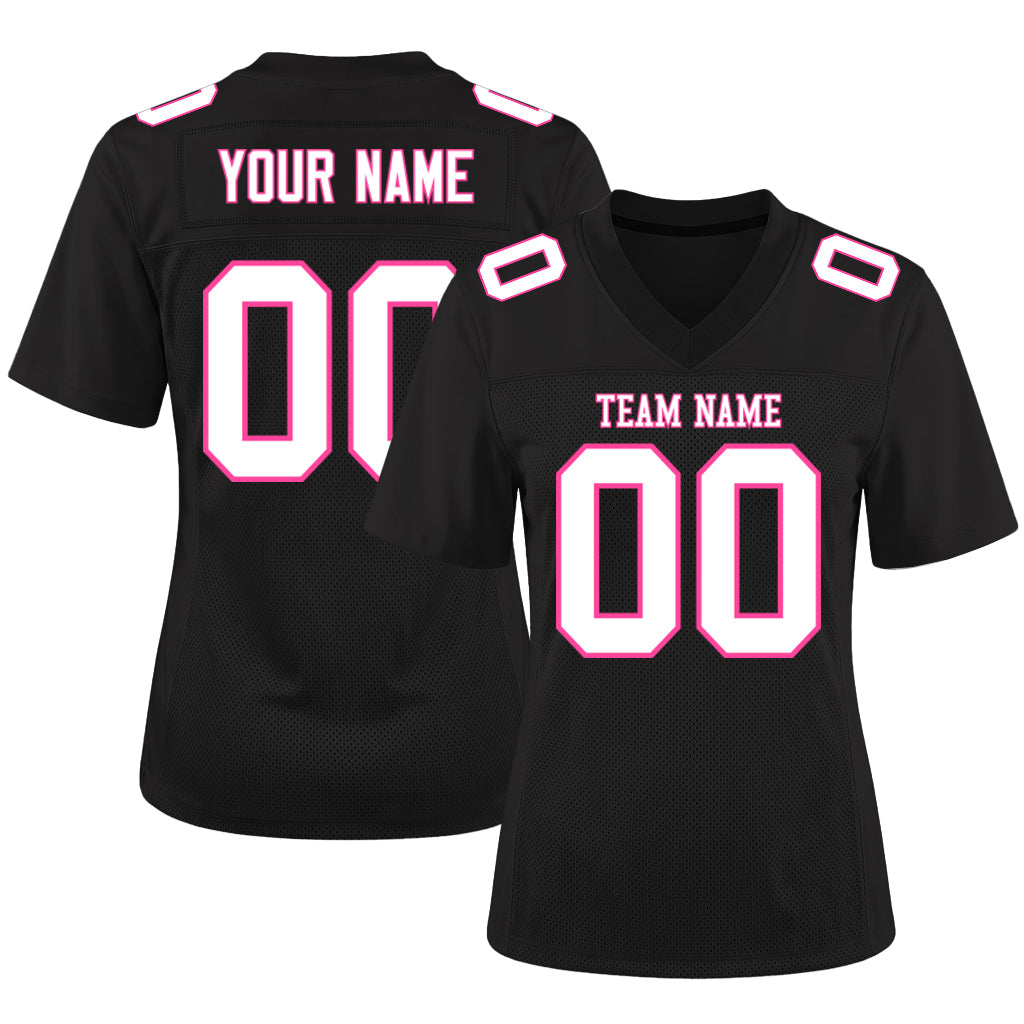 Custom Black White-Pink Mesh Football Jersey