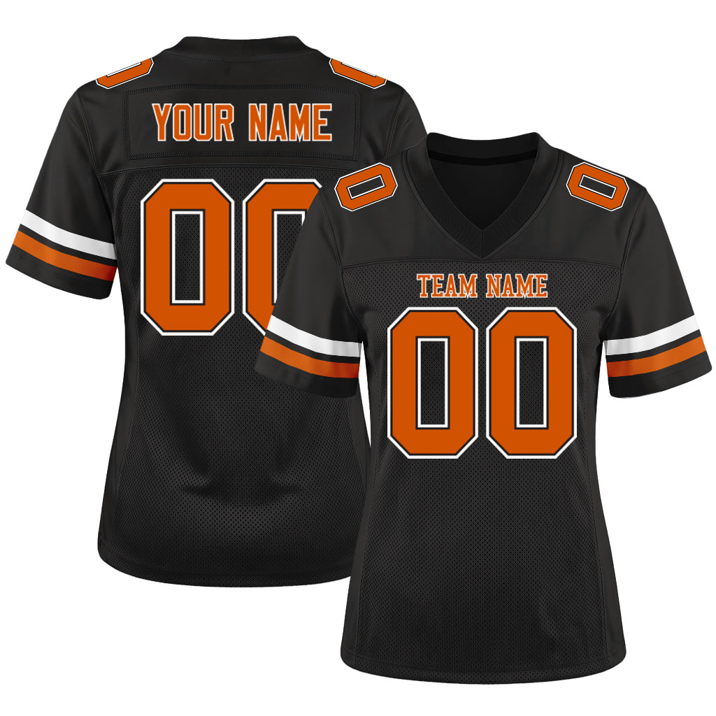 Custom Black Texas Orange-White Custom Name Mesh Football Jersey