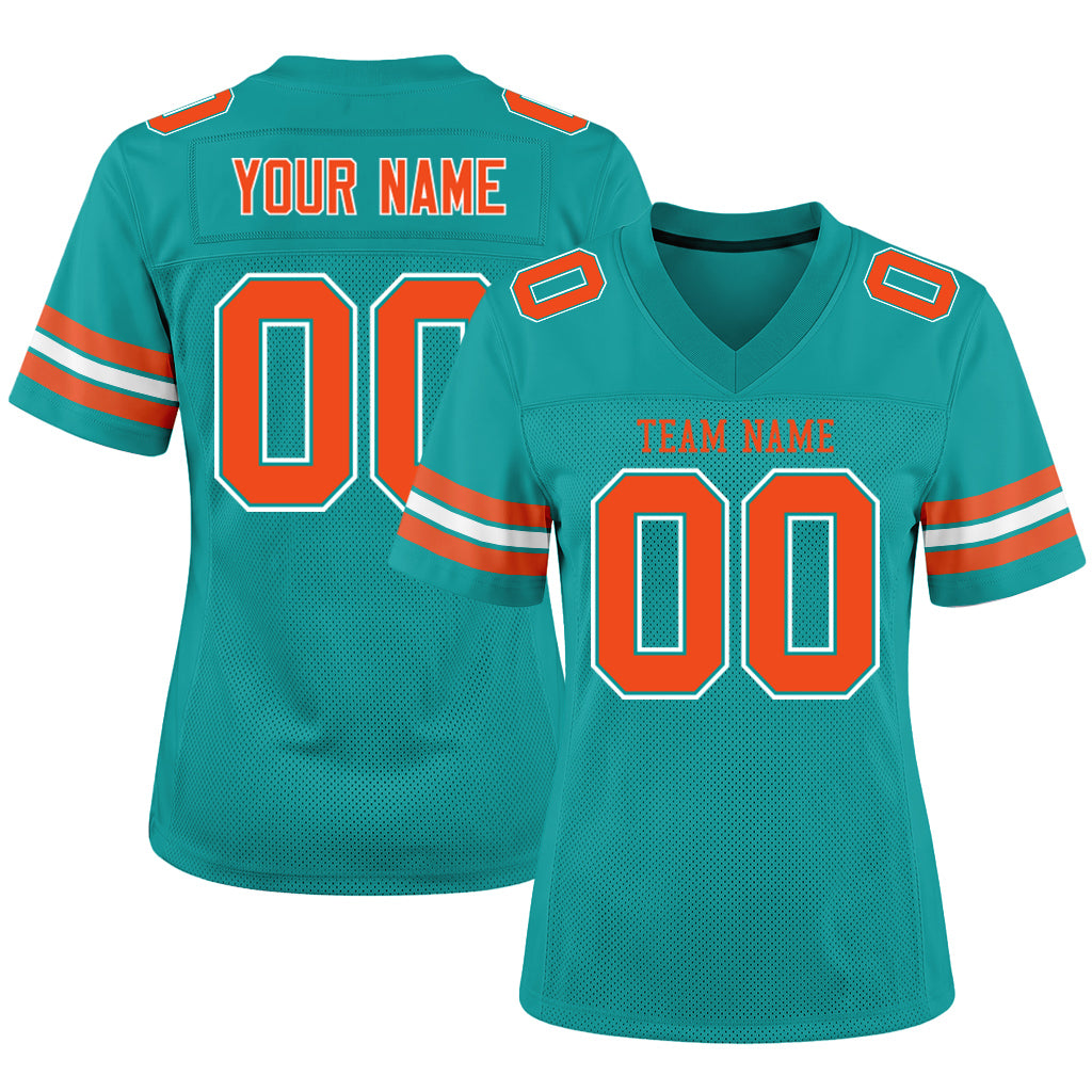 Custom Aqua Orange-White Mesh Football Jersey