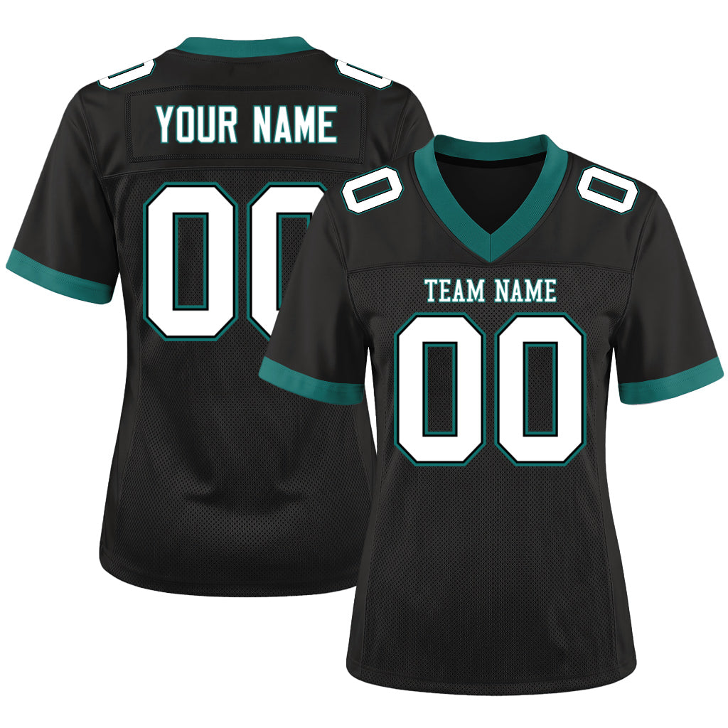 Custom Black White-Midnight Green Mesh Football Jersey