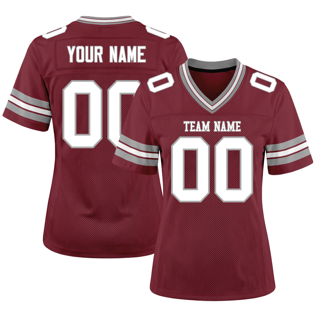 Custom Burgundy White-Gray Football Jersey