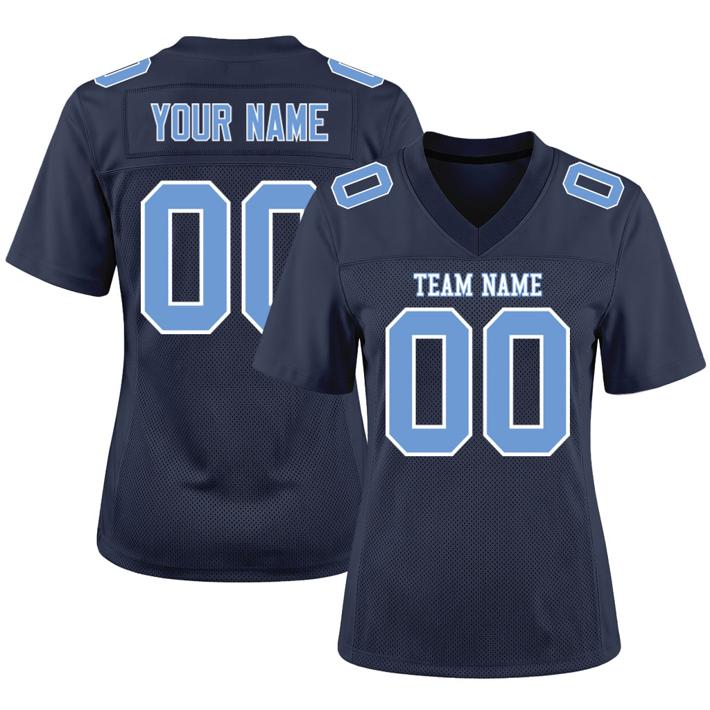 Custom Navy Light Blue-White Mesh Football Jersey